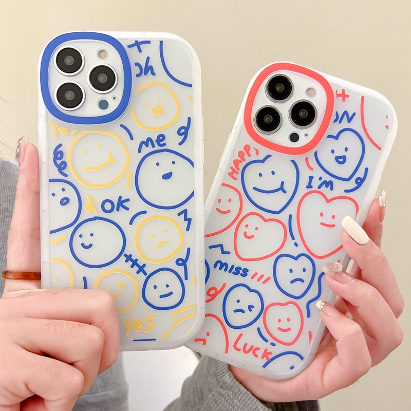 Graffiti Lucu Emoji Couple Case Untuk Vivo Y50 Y30 Y20 Y11 Y12 Y17 Y19 Y32 Y33S Y21 Y97 Y55 Y5S Y95 Y93 Y91 Y85 Y89 Y75 V11i U3 Iqoo U5 U5E Airbag Shockproof Soft TPU Cover