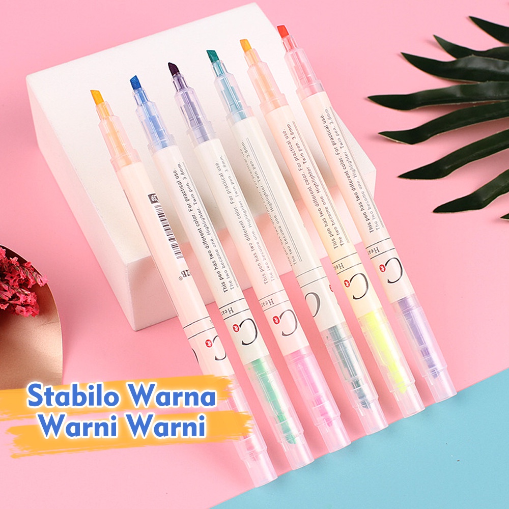 Halo Baby Highlighter Pen 6 Warna Stabilo Set/Stabilo Double Tip