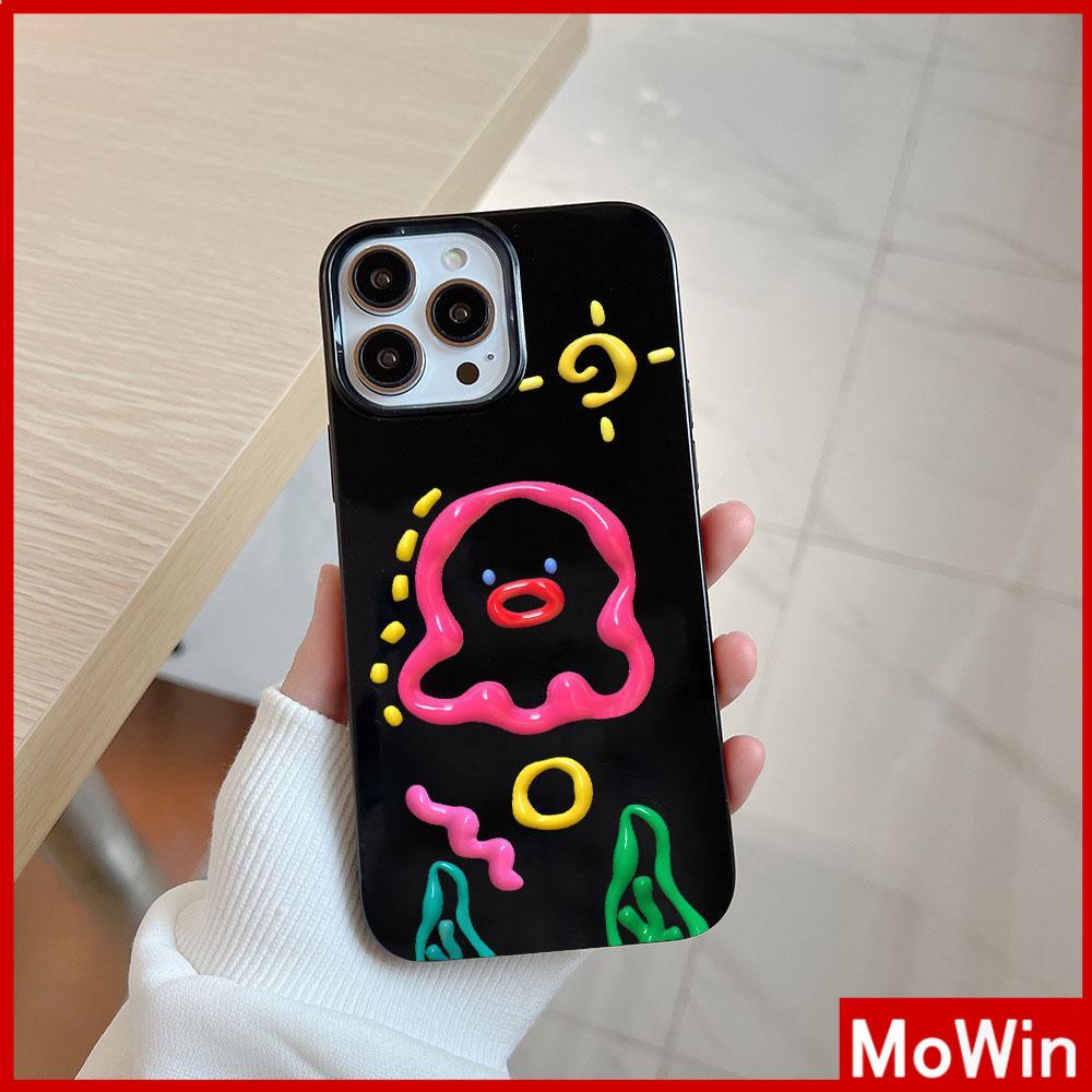 Case iPhone 14 Pro max iPhone Case Hitam Glossy TPU Lembut Shockproof Perlindungan Kamera Sederhana Gurita Lucu Kompatibel dengan iPhone 13 Pro max 12 Pro Max 11 xr xs max 7Plus 8Plus