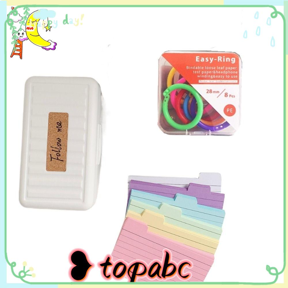 Kartu Index TOP Tabbed Isi 150PCS Flash Card Divider, Organizer Meja 8PCS Rings Storage Box Kotak Penyimpanan Untuk Catatan Belajar