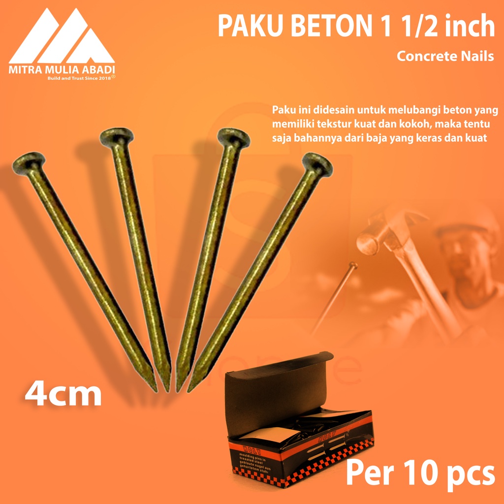 Paku Beton ukuran 1,5inch /4cm Kuning 1pcs