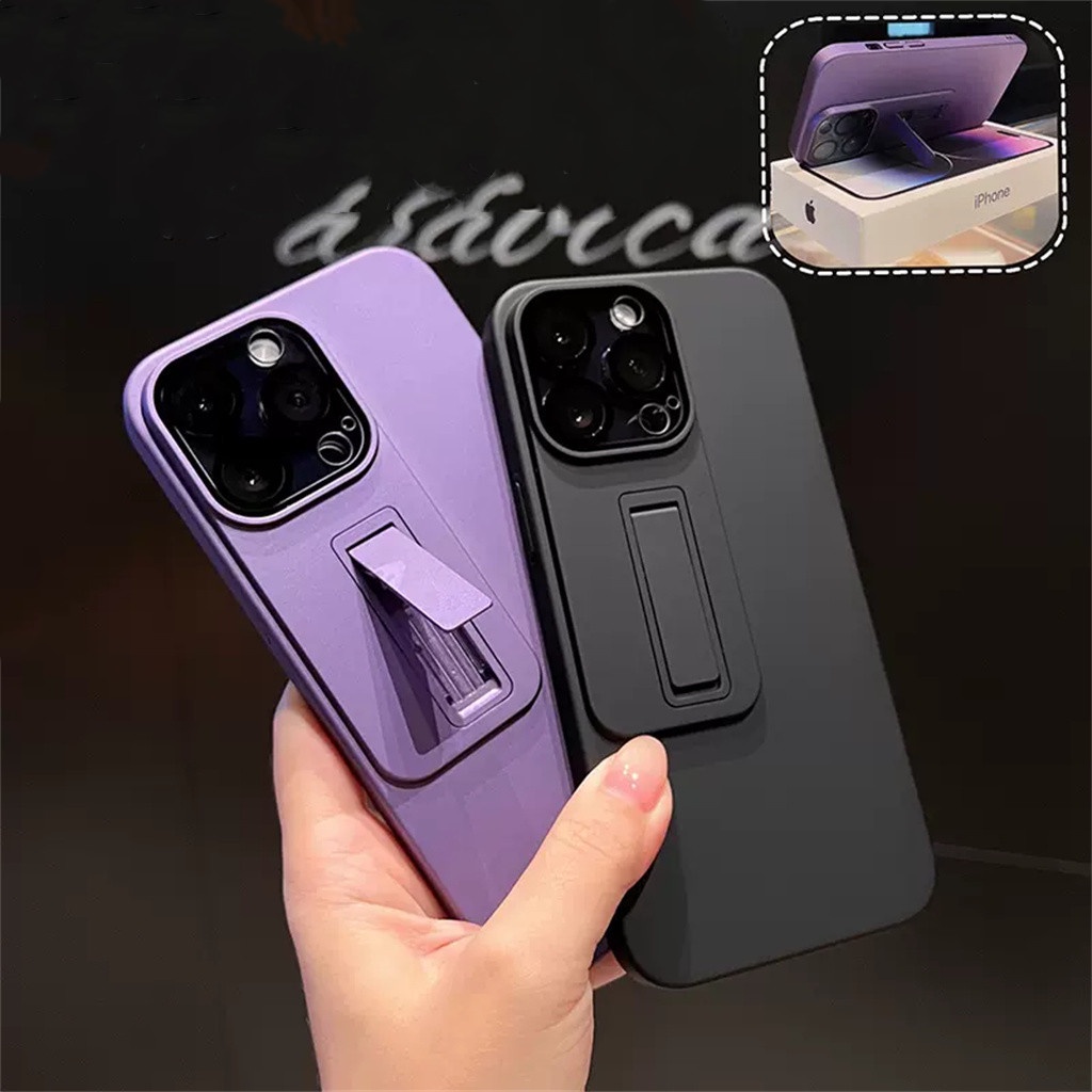 Kamera Pelindung Lensa case iPhone 14 Pro Max Dengan standcase Iphone13 Pro Max14Plus Cairan PC Mewah shockproof Pelindung Belakang Keras