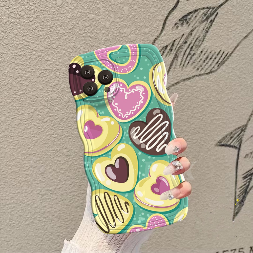 Casing Realme C53 C55 C33 C30s C31 C35 Realme 10 9i 8i 6i 5 7i C15 C25 C21Y C25Y C12 C1 C20 C3 C2 C1 Narzo50 Avocado Green Pink Gradasi Love Heart Wavy Edge Couple Case RIXUAN