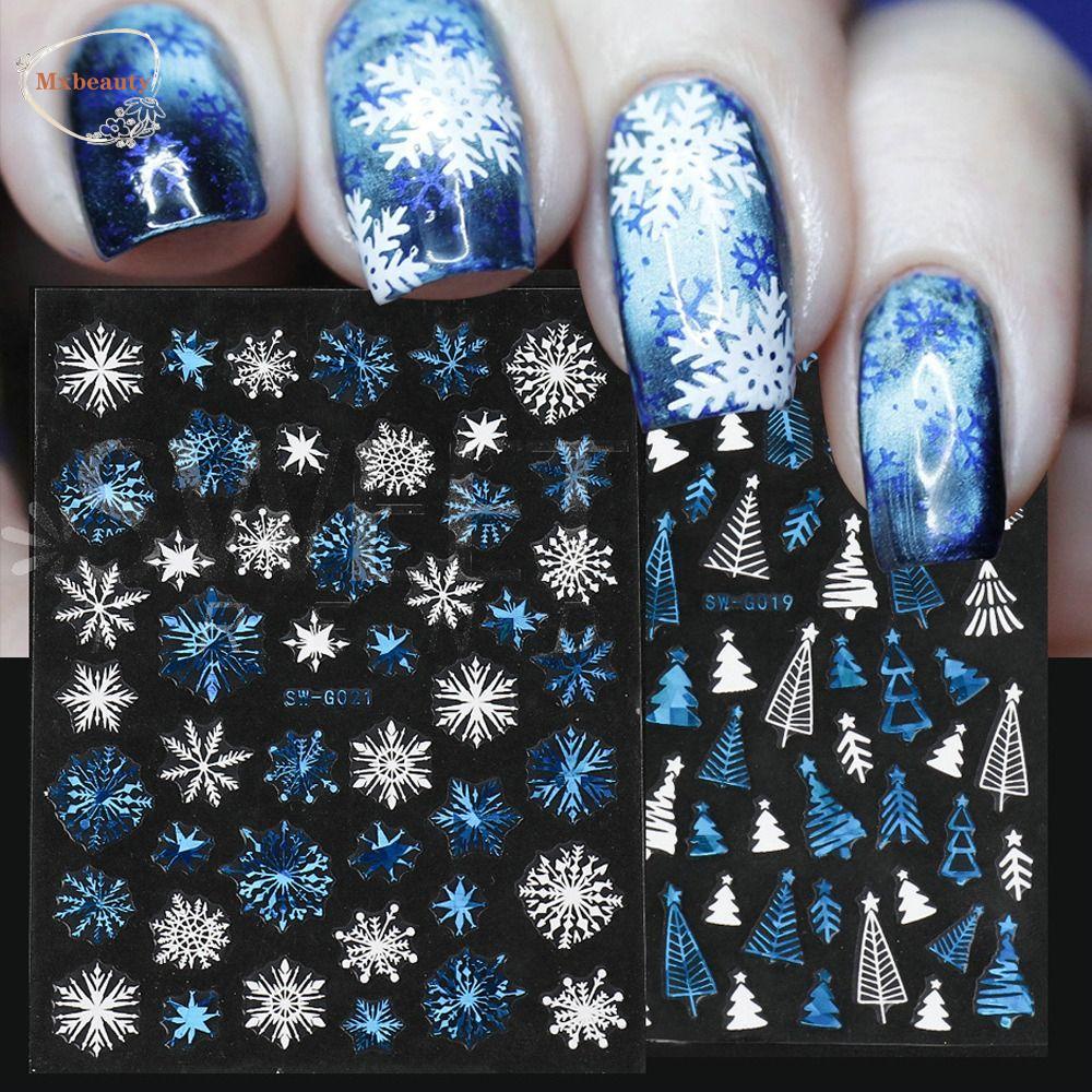 MXBEAUTY Natal Stiker Kuku Elk Iridescent Shiny Women Self-Adhesive Manicure Accessories Snowman 3D Nail Slider Nail Tip Sliders