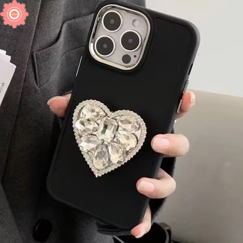 3d Berlian Cinta Hati Bracket Soft Phone Case Kompatibel Untuk IPhone 7plus 11 13 14 12 Pro MAX X XR 7 8 Plus XS MAX Sederhana Warna Macaron Soft Holder Cover Pelindung