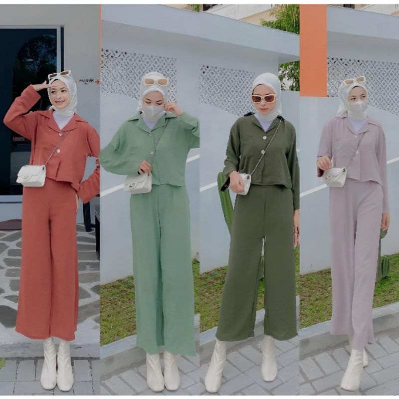 One set/Setelan Kemeja Crop top Blezer Cringkle Wanita lengan panjang kFL store.id. by ypd