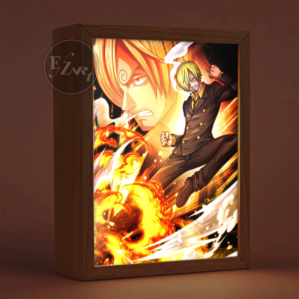 Edisi Anime One Piece - Bingkai Lampu LED Light Frame Painting Art Pigura Pajangan Dekorasi Meja Kamar Estetik Cocok Jadi Kado Hadiah