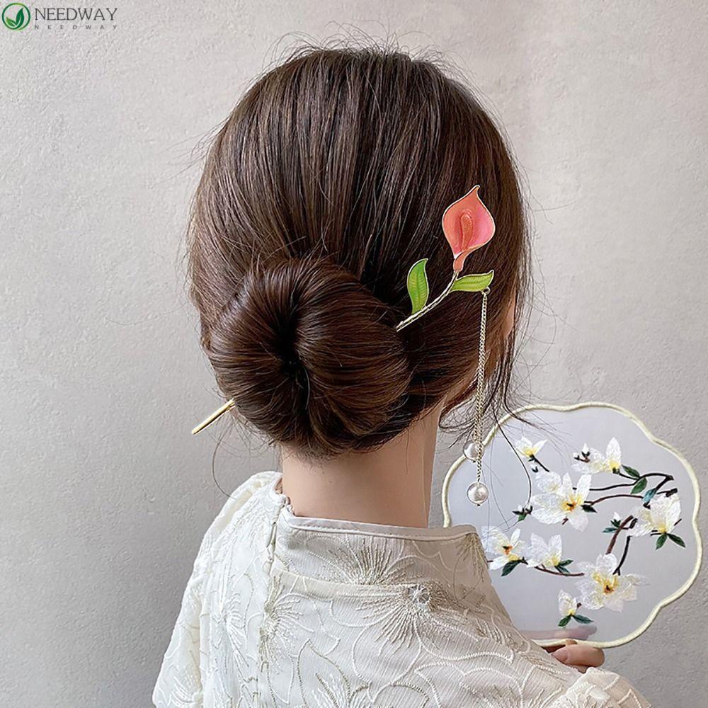 NEEDWAY Needway Bunga Rambut Stik Antik Elegan Hiasan Kepala Hadiah Untuk Pengantin Rumbai Hanfu Hiasan Kepala Untuk Wanita Gaya Cina Women Hair Fork