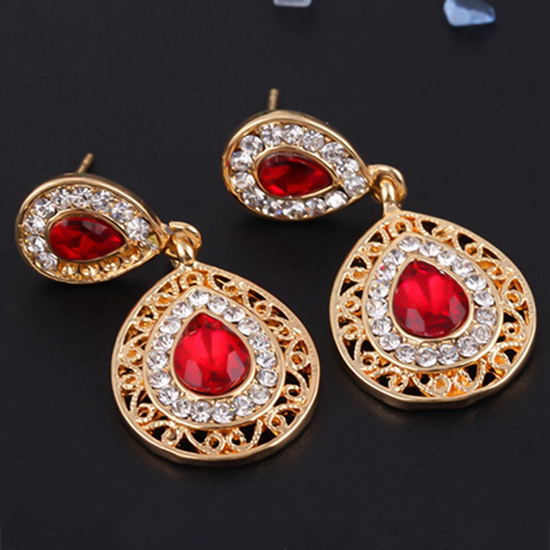 Woman Fashion Jewelry Drop Menjuntai Anting Kalung Drop Ear Studs Earrings Kristal Liontin Kalung Hoop Earring Set Kalung Rantai