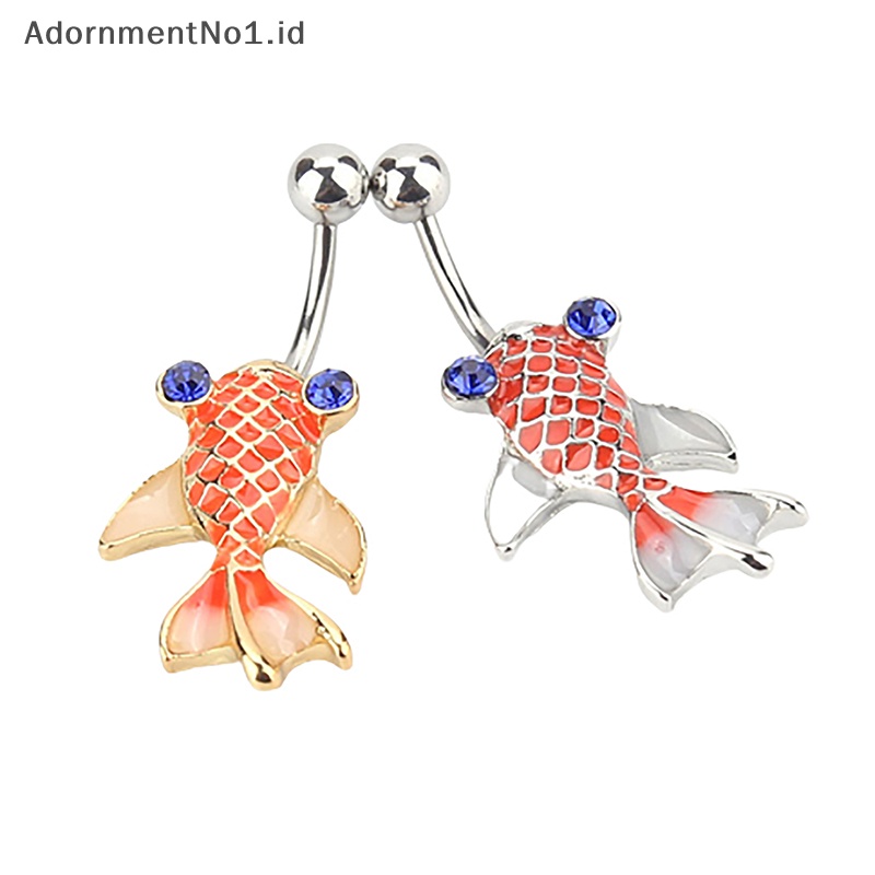 [AdornmentNo1] Musim panas merah kecil ikan mas cincin perut Stainless Steel kristal pusar cincin tubuh perhiasan untuk wanita Belly Ring