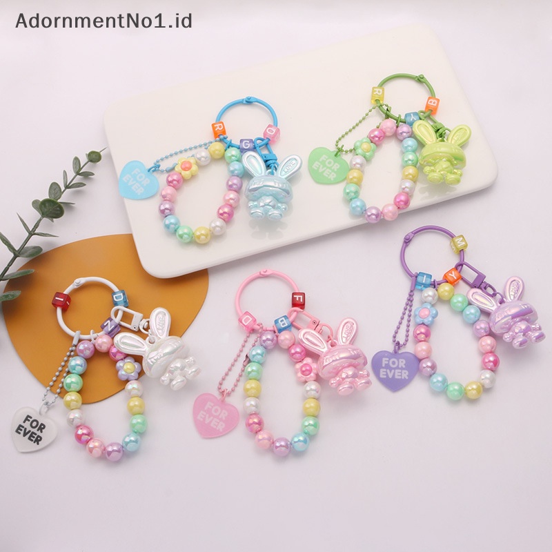 [AdornmentNo1] Kelinci lucu warna permen akrilik gantungan kunci manik huruf Cubic Key Chain untuk wanita dompet tas ransel kecil segar Charm liontin