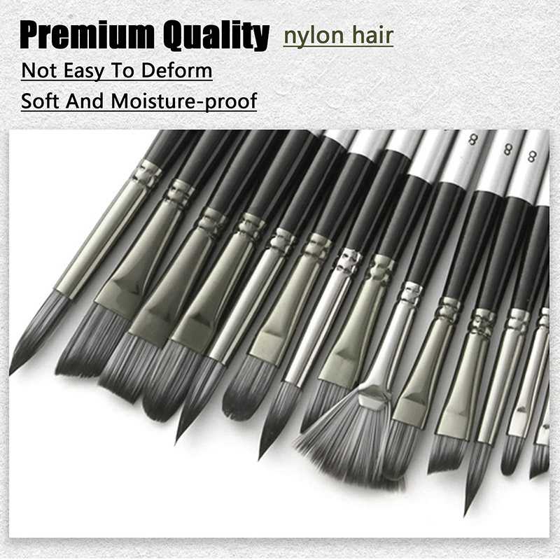 24PCS Set Kuas Lukis Melukis Cat Air Minyak Nylon Paint Brush 24 PCS Lengkap