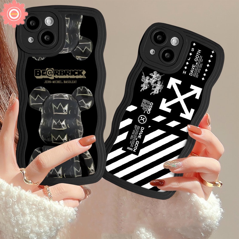 Cute Violent Bear Case For Redmi 12C 10C 9 A1+ 10 9A 9C A2 + 10A 9T A1 Note 11 10s 11s 8 9s 9 10 Pro Mi 11T Pro POCO M3 X3 NFC Pro Trendy Brand O.F.F-White Wavy Edge Soft Cover