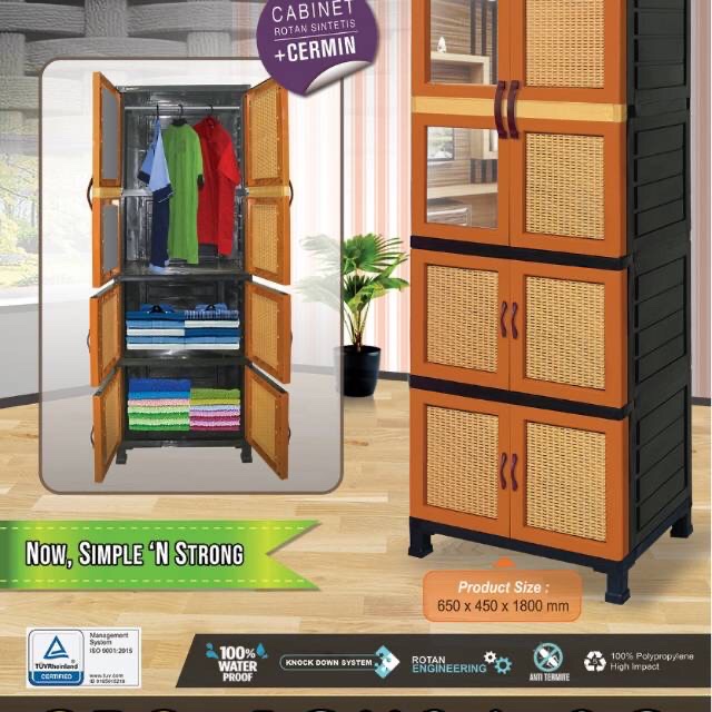 LEMARI PLASTIK GANTUNG/ LACI/ KACA NAPOLLY CRS 1GX36.2C MOTIF ANYAMAN ROTAN