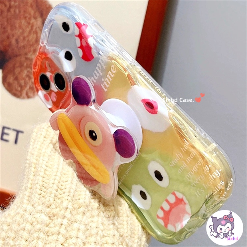 For Redmi 12 12C 10C 10A 9C 9T Note 12 11 12s 11s 10s 9s 12Pro A2 A1 10 9A 9 Xiaomi 12 Lite 11 Lite Poco M3 X5 X3Pro NFC 3D Curved Edge Wave Glossy Cute Cartoon Monster Phone Case+Holder Soft Cover