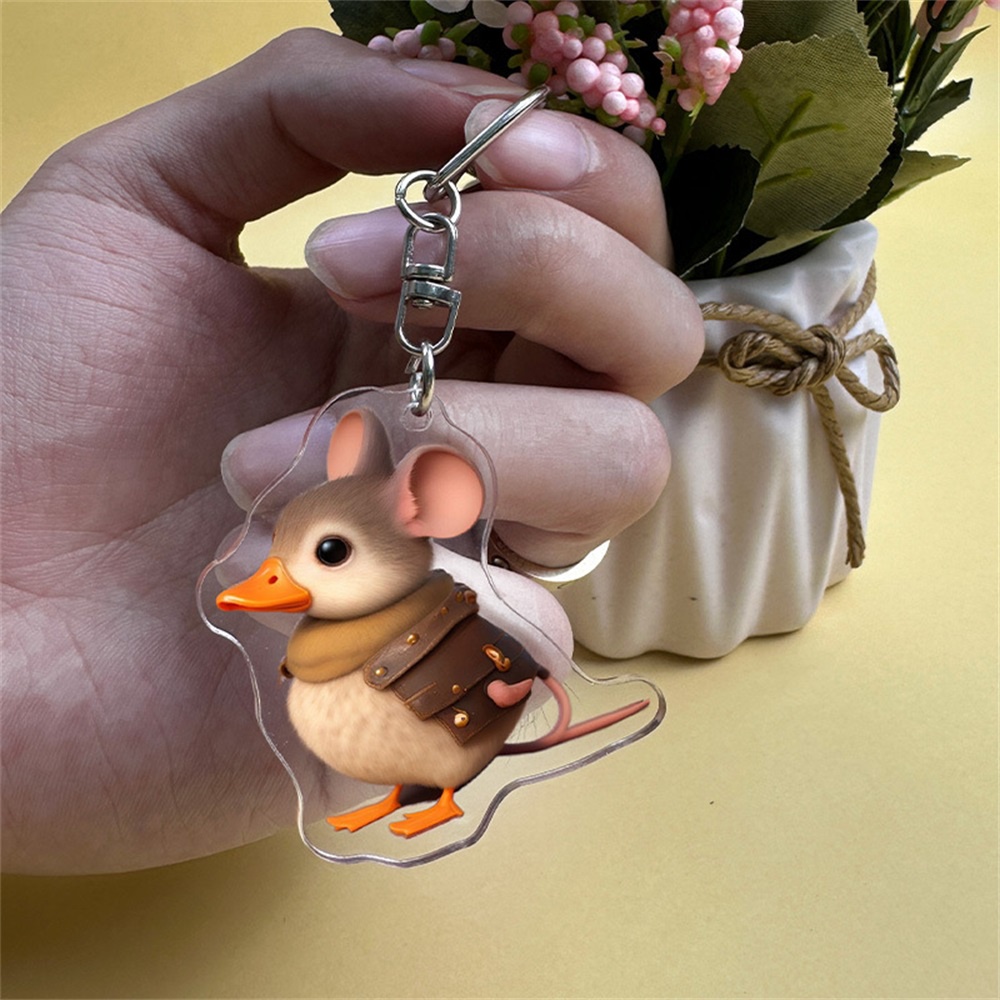 Mouse Duck Key Ring Kreatif Tas Liontin Hewan Lucu Transparan Gantungan Kunci Akrilik