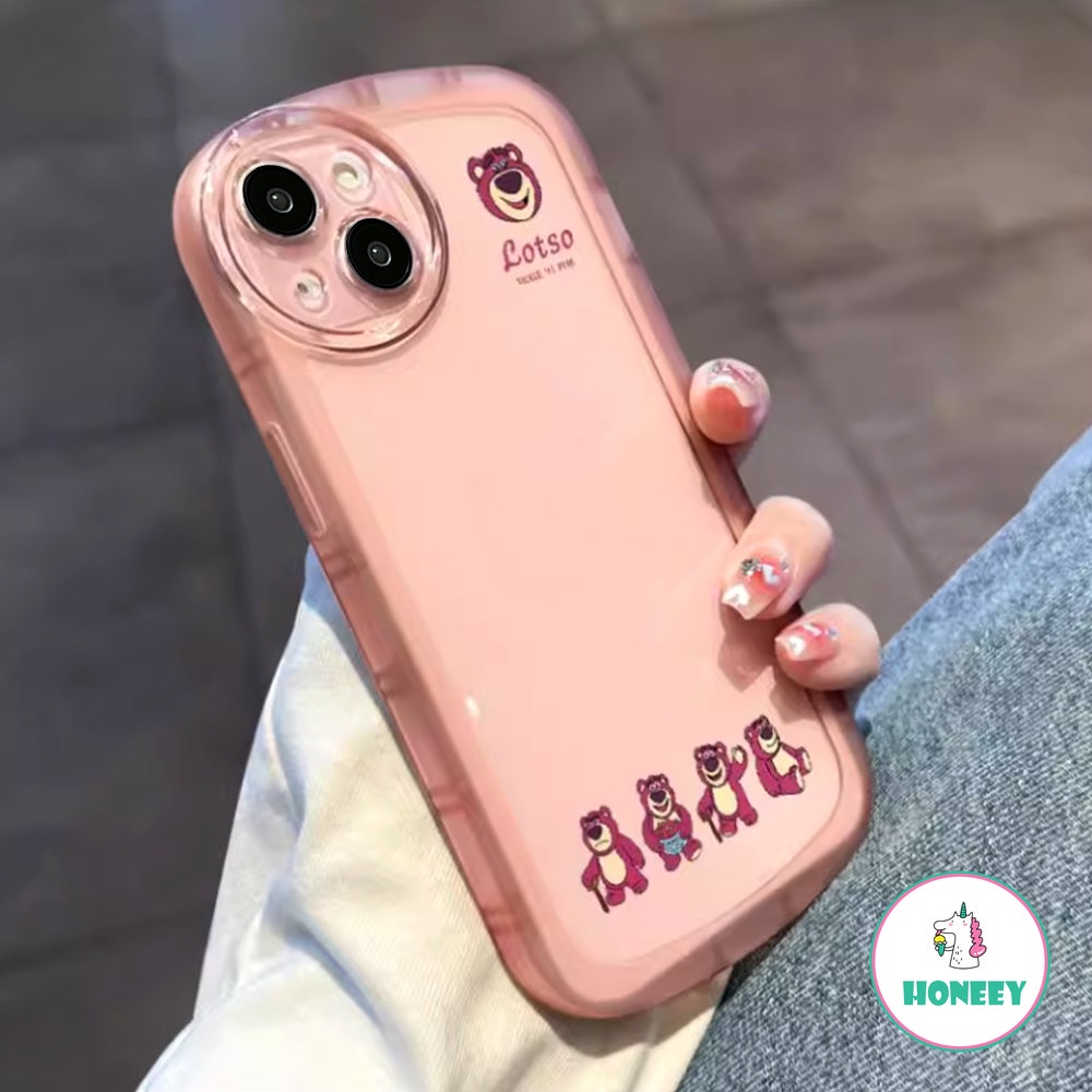 IPHONE Casing Ponsel Manyo Beruang Strawberry Kompatibel Untuk Iphone11 12 13 14 Pro Max XR X XS 7Plus 8Plus Lembut Shockproof TPU Clear Cover