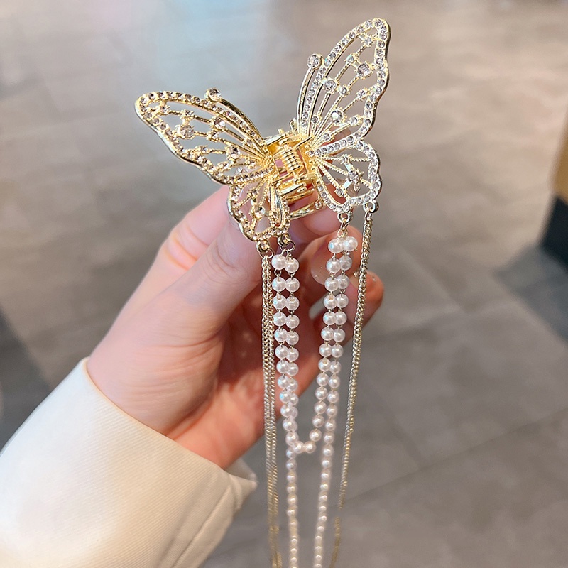 Golden Tassel Bow Korea High-End Merasakan Melubangi Berkelas Elegan Penjepit Fashion