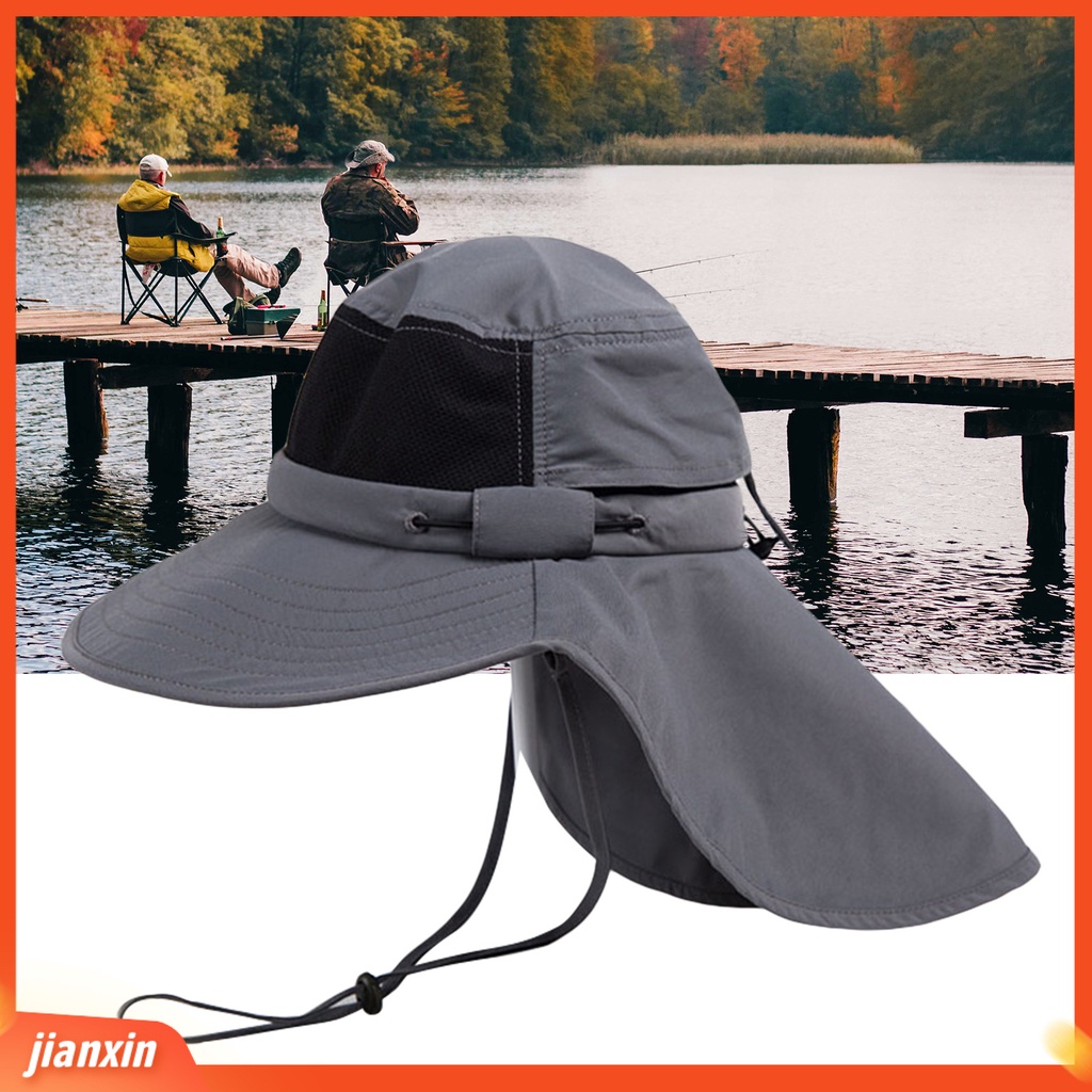 (In Stock) Wide Brim Adjustable Strap Fisherman Hat Unisex Perlindungan UV Leher Flap Topi Matahari Perlengkapan Luar Ruangan