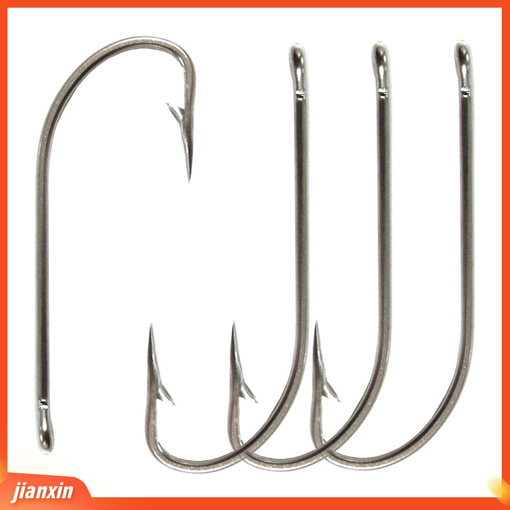 (In Stock) 50Pcs Stainless Steel Shank Panjang Air Asin Pancing Hook Tackle Alat Aksesoris