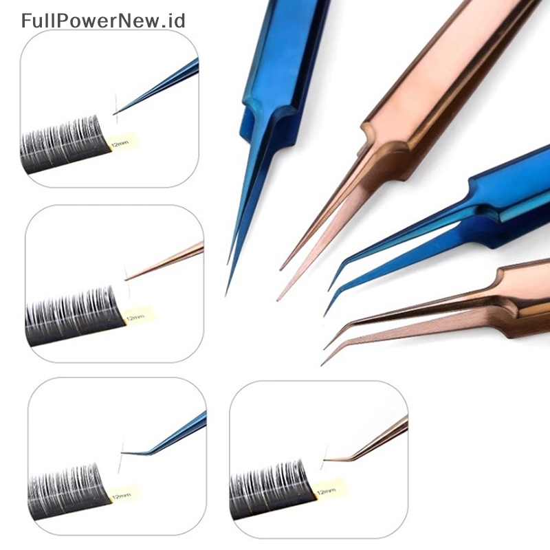 Power Pinset Stainless Steel Gold Blue Untuk eyelash extension high-precision eyelash ID