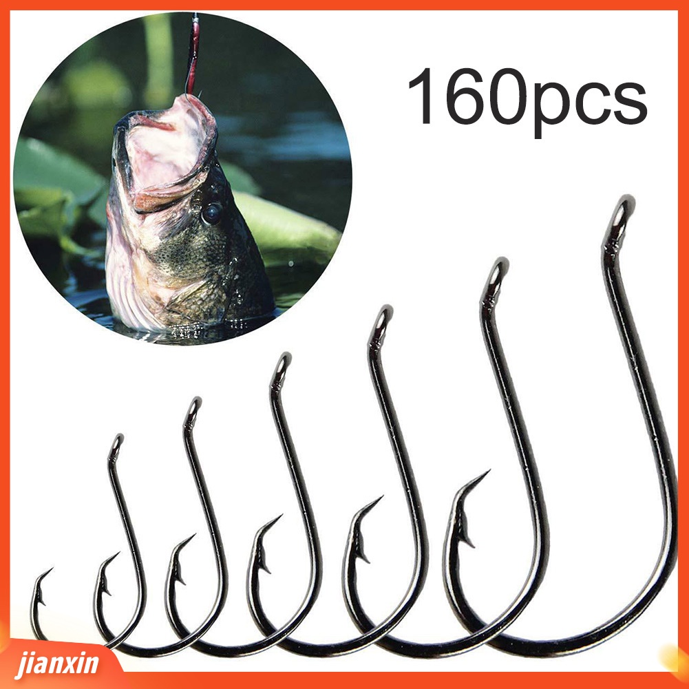 (In Stock) 160 Pcs Baja Karbon Tinggi Air Asin Air Tawar Tajam Memancing Lingkaran Jig Hooks
