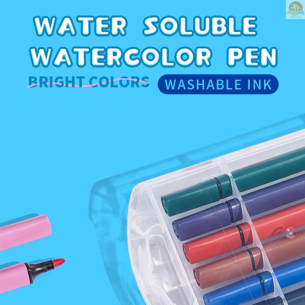 In Stock JIELISI 12warna Pulpen Spidol Cat Air Rounded Bullet Point Pen Kit Dapat Dicuci Berwarna Penanda Cat Tinta Kapasitas Besar Dengan Wadah Penyimpanan Untuk Melukis Menggambar Tulisan Col