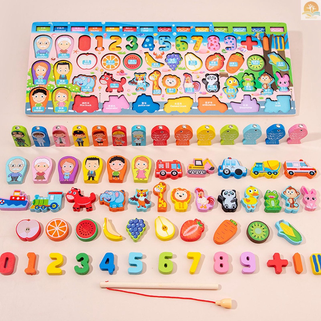 In Stock Wooden Number Puzzle Shape Sorter Counting &amp; Matching Game Magnetic Fishing Game Papan Logaritmic Montessori Mainan Untuk Anak Balita Edukasi Prasekolah