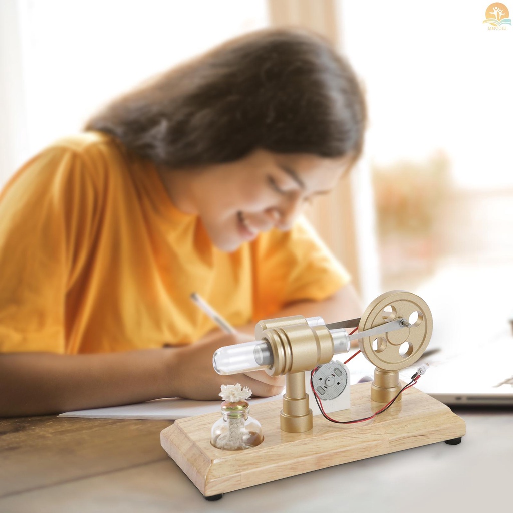 In Stock Hot Air Stirling Mesin Generator Listrik Model Motor Dengan Lampu LED Flywheel Design Percobaan Sains Dengan Dasar Kayu DIY Edukasi Mainan Untuk Guru Dewasa Anak Scho