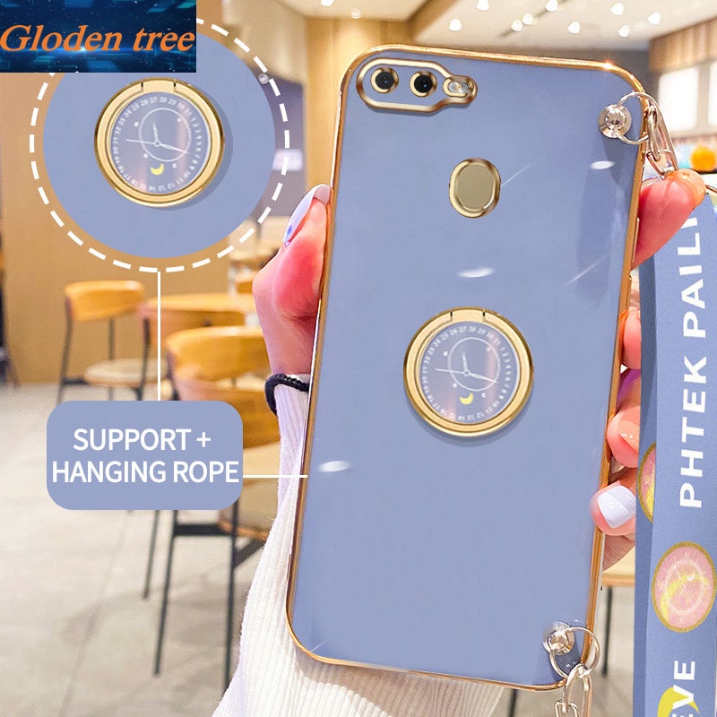 Gloden tree Phone Case Untuk OPPO A5S A7 A12 A11K F9 Pro Original Casing Dengan Watch Standand Lanyard