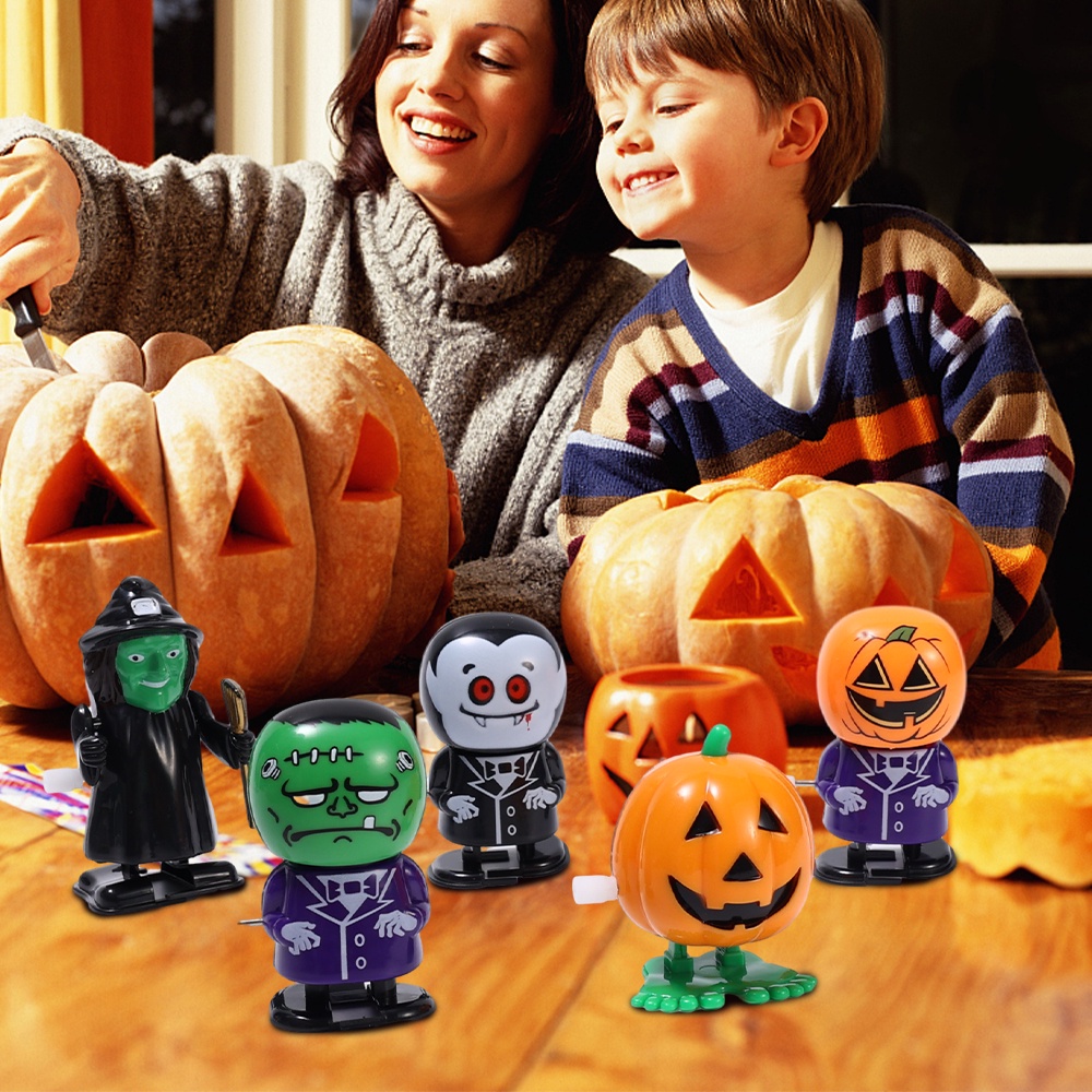 Happy Christmas Party Decor/Novelty Skeleton Zombie Pumpkin Ghost Walking Jumping Toys Untuk Anak-Anak/Trick Treat Perlengkapan Pesta Anak Hadiah Lucu Halloween Mainan Jarum Jam
