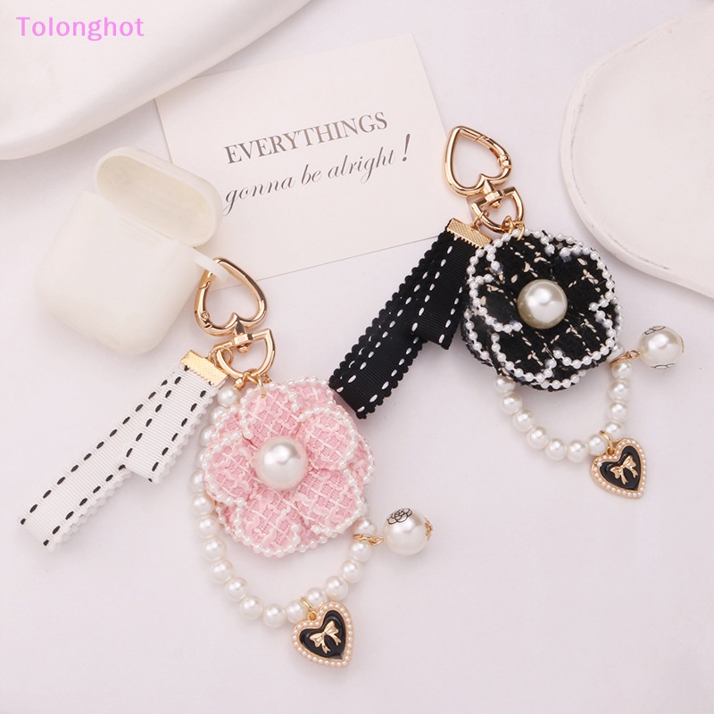 Tolonghot&gt; Kain Warna Mutiara Camellia Hati Liontin Gantungan Kunci Untuk Wanita Cahaya Fashion Perhiasan Headphone Case Tas Ch Dekorasi well