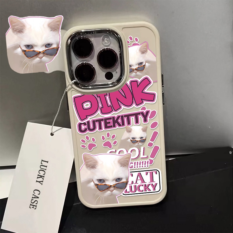 IPHONE Lucu Kucing Anjing Tombol Logam Casing Ponsel Silikon Kompatibel Untuk Iphone14 13 12 Pro Max Lembut Pasangan Casing Shockproof Cover Cell Precticer