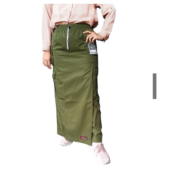 Promo Best Seller Rok Celana Outdoor Muslimah Bahan Drill Warna Hijau Army XXL