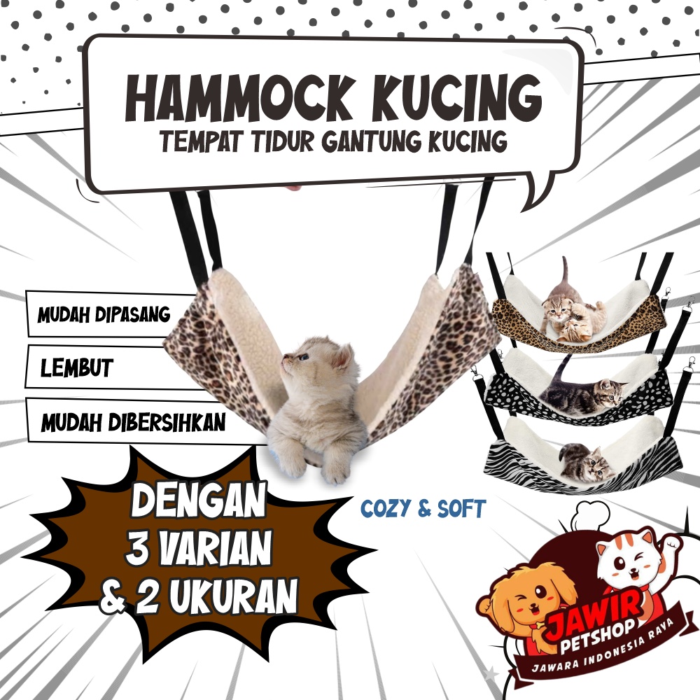 HAMMOCK tempat tidur gantung kandang hamok untuk kucing anjing main ayunan hamock murah dan lucu cat dog anak kitten puppy motif zebra leopard nyaman aman