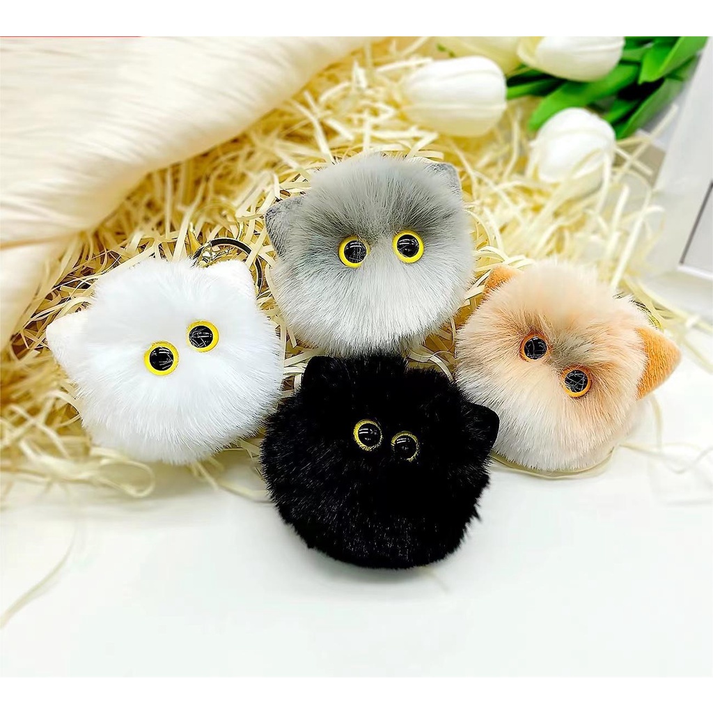 Gantungan Kunci Kepala Kucing Mewah Lucu Sweet Pompom Animal Keyrings Untuk Wanita Fashion Handbag Charms Aksesoris Hadiah Liburan Souvenir