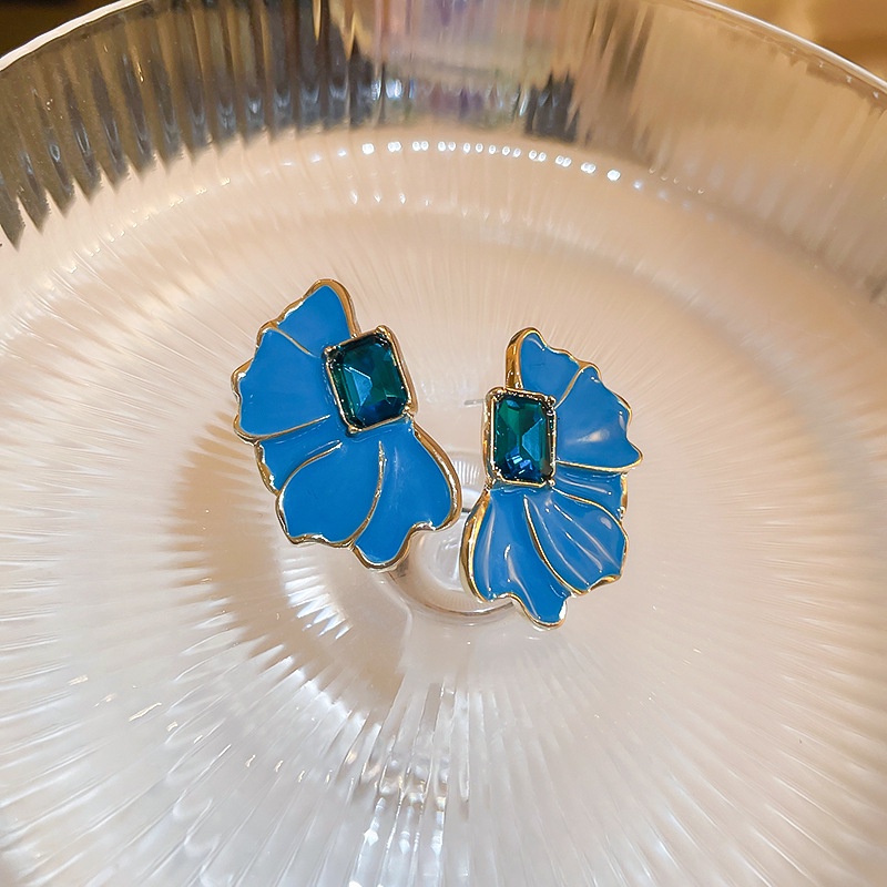 Deartiara Korea Selatan East Gate Drop Oil Blue Petal Earrings Fashion Dan Sapphire Serbaguna Anting Kelopak Lima Daun