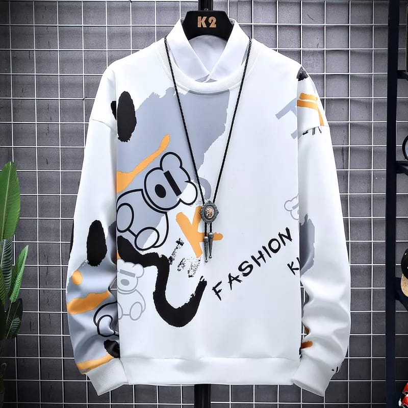 O Neck Bear Outerwear Sweater Pria Matt Fleece Tebal Oblong Crowneck OOTD Casual Daily Korean Street Style Premium