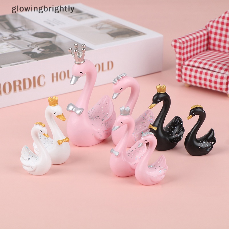 [glowingbrightly] 1pasang Patung Angsa Resin Patung Topper Kue Swan Patung Dashboard Kue TFX