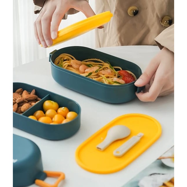 AMEERAOFFICIALSTORE LUNCH BOX BENTO 850 ML KOTAK BEKAL LAPISAN GANDA 2 SEKAT FREE SENDOK AZ2000