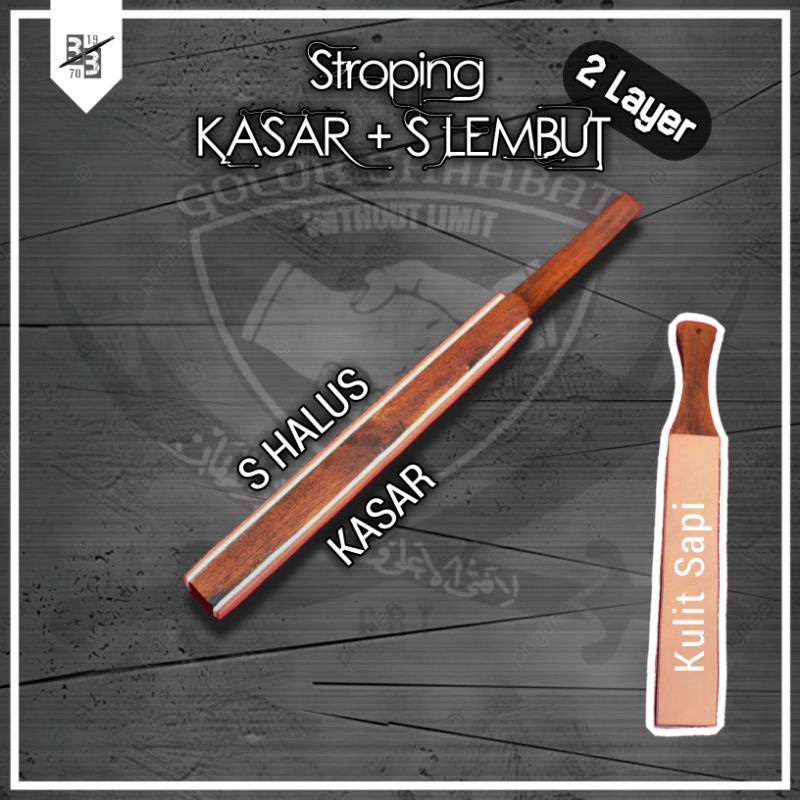 Stroping kulit sapi 2 sisi / layer kulit halus dan kasar Stroping kayu spon