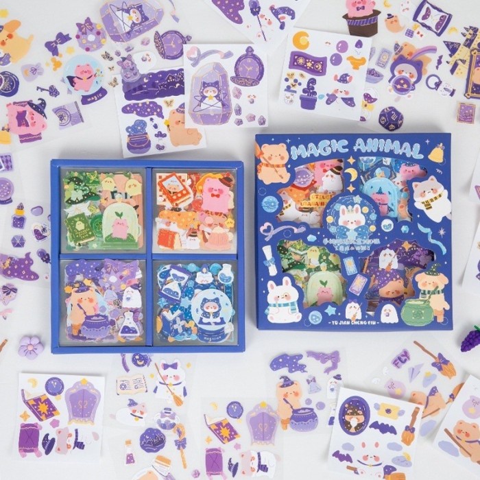 

100 LEMBAR STICKERS /BOX Sticker Lucu Stiker Deco Tahan Air Girl Cute - BEAR AND FOOD