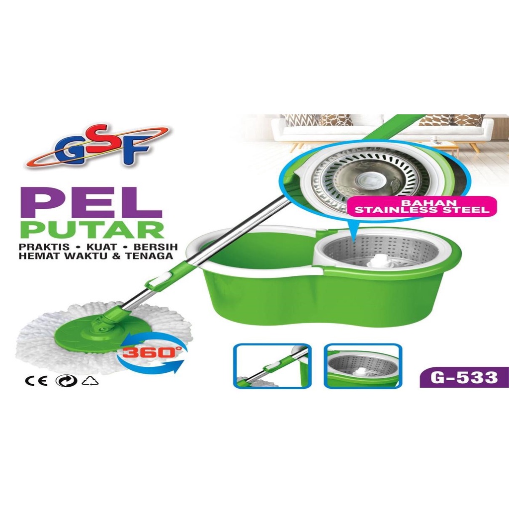 ALAT PEL PUTAR PEMBERSIH LANTAI STAINLESS STEEL MAGIC MOP GSF G-533 / MAGIC MOP MENGEPEL PRAKTIS TID