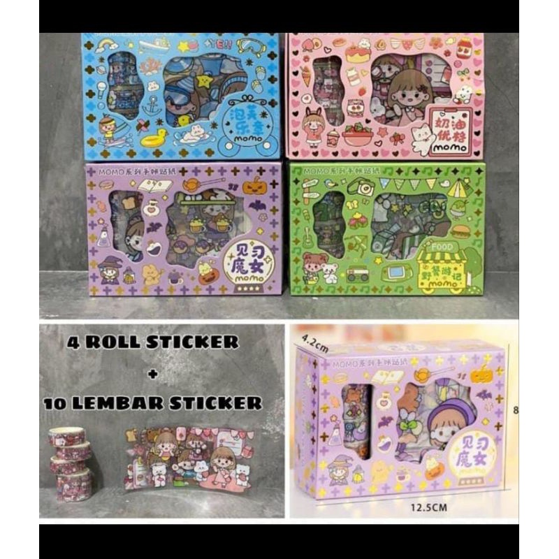 

STIKER MOMO ROLL VIRAL(10 STIKER & 4 ROLL STIKER)/ KEMASAN/BOX