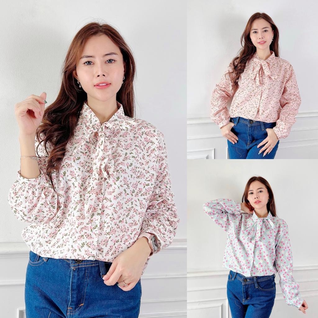 QR - REC Blouse YOON  / Yoonhee Floral Top / Atasan Blouse Wanita Motif Kembang Lengan Panjang