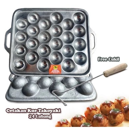 CETAKAN TAKOYAKI KOTAK TEBAL 24 LUBANG ANTI LENGKET GRATIS CUNGKIL TAKOYAKI / LOYANG TAKOYAKI