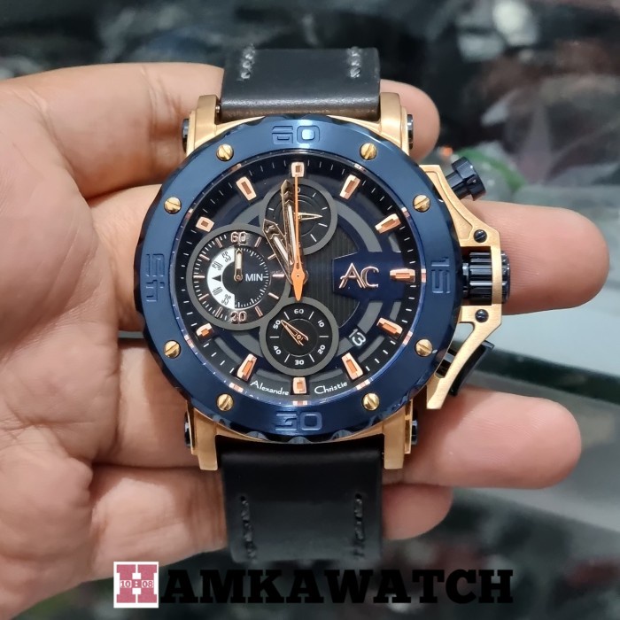 jam tangan pria alexander cristie original ac9205 blue rose gold Vs