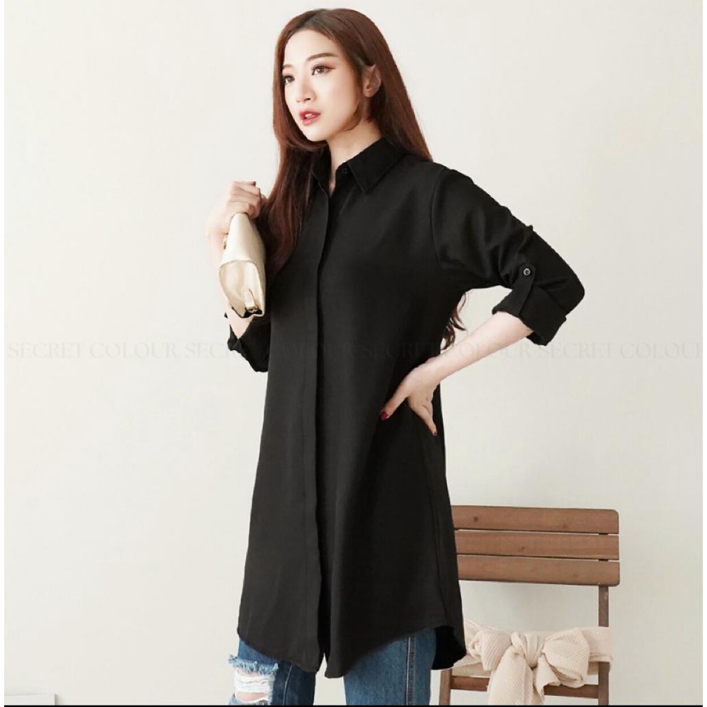 ATASAN WANITA MUSLIMAH//LONG TUNIK HITAM PREMIUM//TUNIK HITAM POLOS