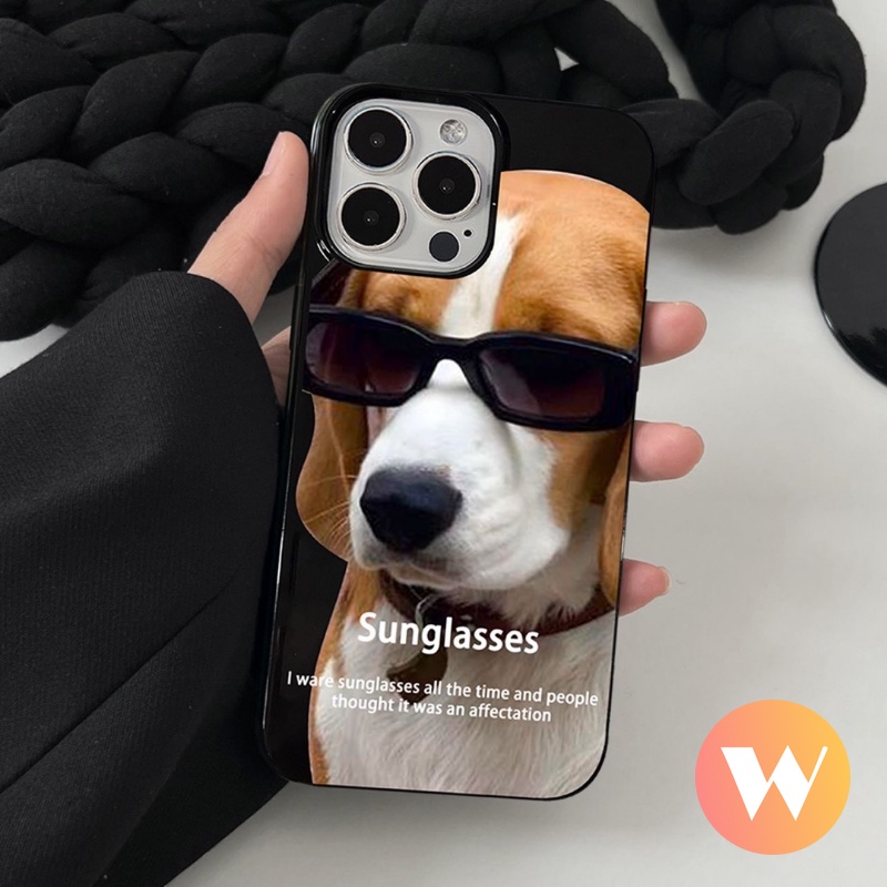 IPHONE Kartun Kacamata Hitam Keren Anjing Soft Case Kompatibel Untuk Iphone7 8 Plus11 13 14 12 Pro Max 7Plus XR X XS Max SE 2020 Glossy Halus Kamera Perlindungan Shockproof Cover