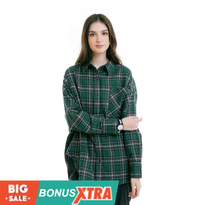 E lllGER1989 Kemeja Cewek X ZITHER SHIRT Hijau 91000 8564 Flanel Oversize Ori